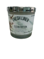 Selected Scent Fresh Linen Clean Cotton candle with Duo Clean Scented fragrance in glass jar