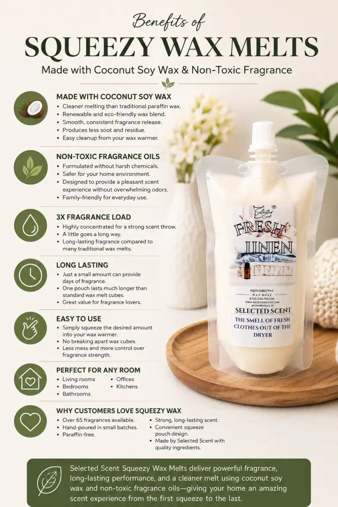 Fresh linen squeezable wax melt clean laundry scent melts