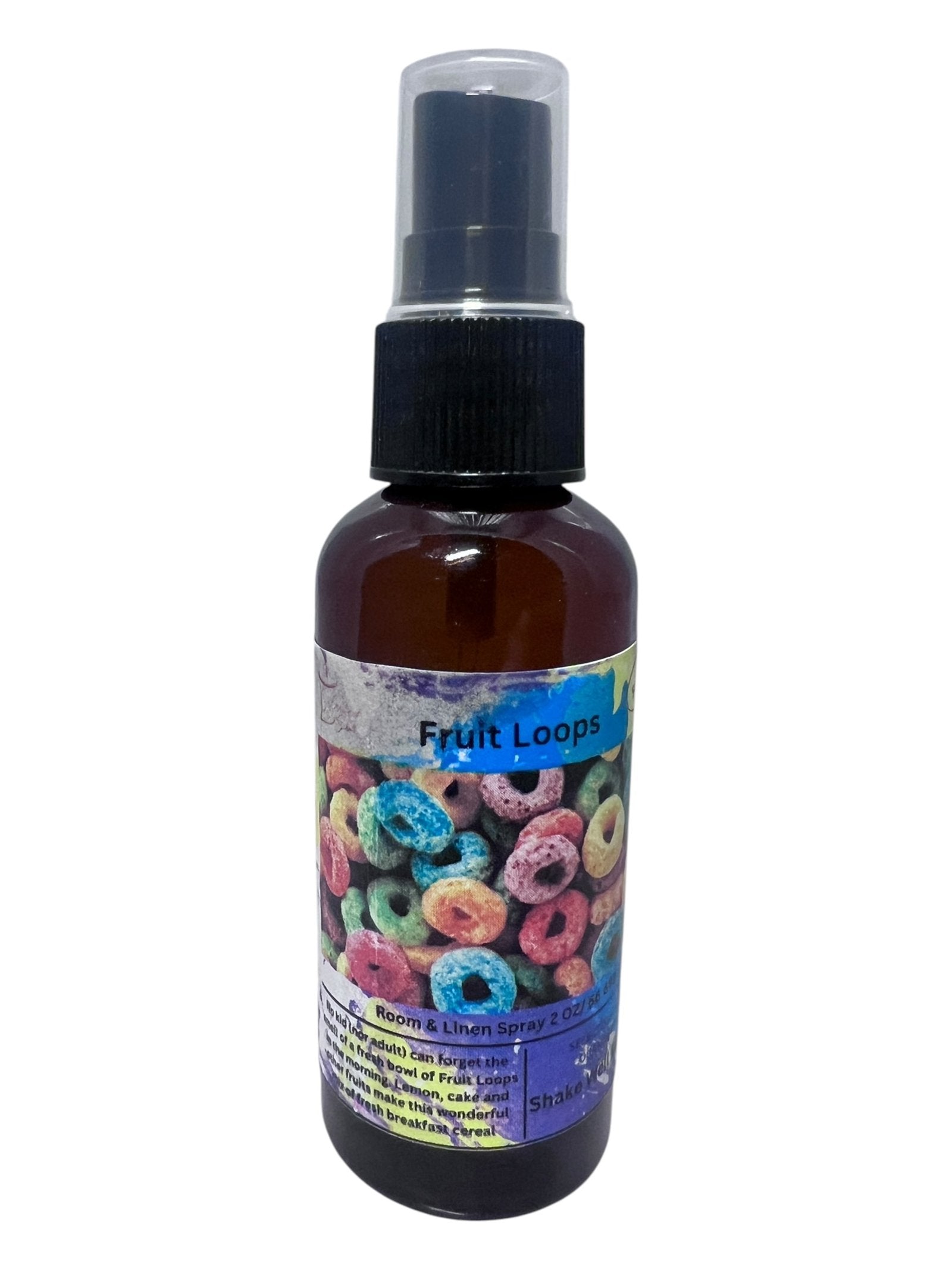 Selected Scent Fruit Loops long lasting linen spray in a brown bottle with black spray cap
