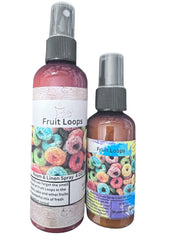 Selected Scent Fruit Loops long lasting linen spray bottles with colorful cereal design on labels