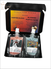 Selected Scent Long Lasting Fragrance Set with Vampires Blood and Blueberry Pumpkin Patch scents in sample pouches