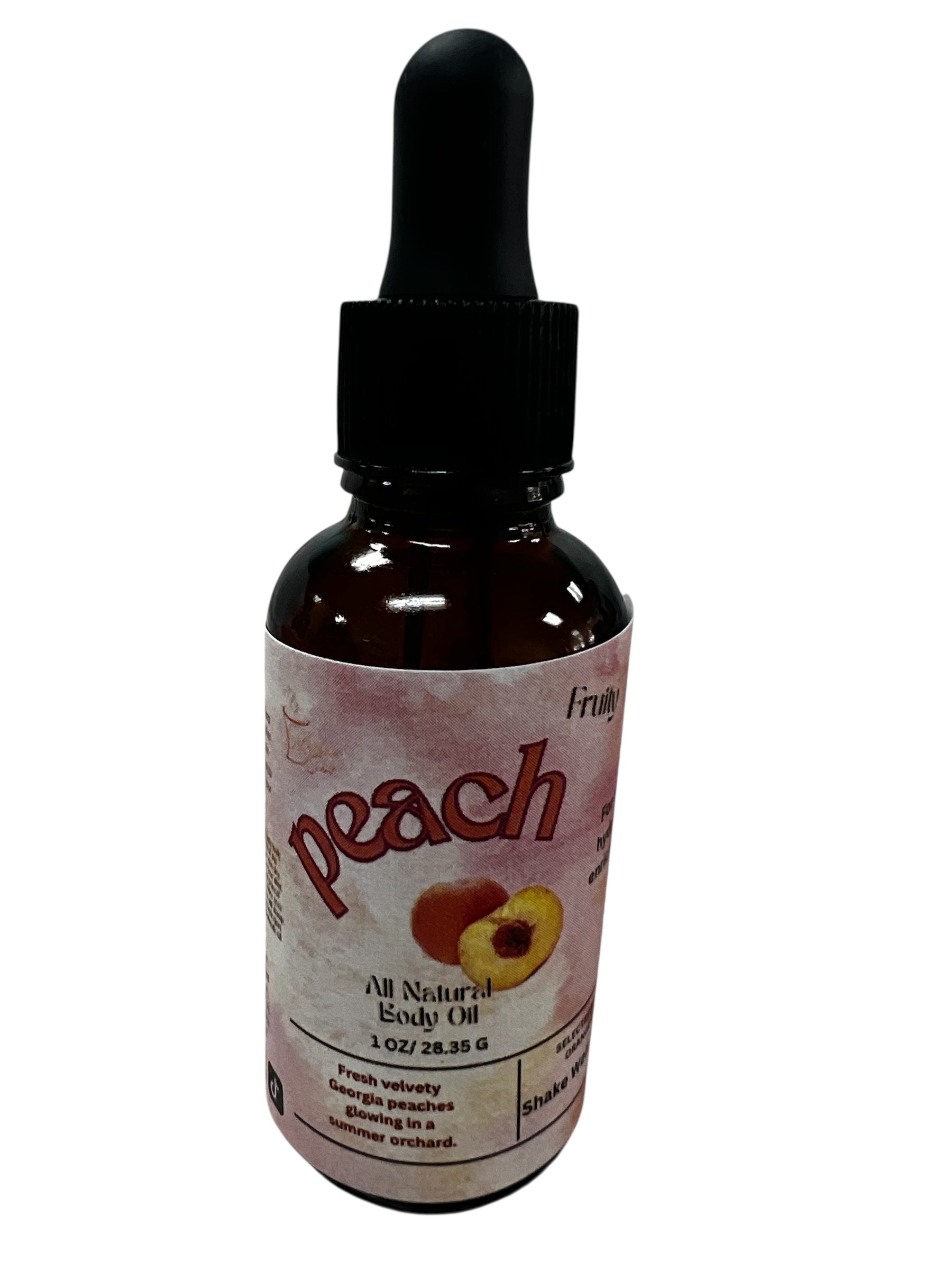 Selected Scent peach all natural body oil for hydrating and protecting skin in a 1 oz dropper bottle