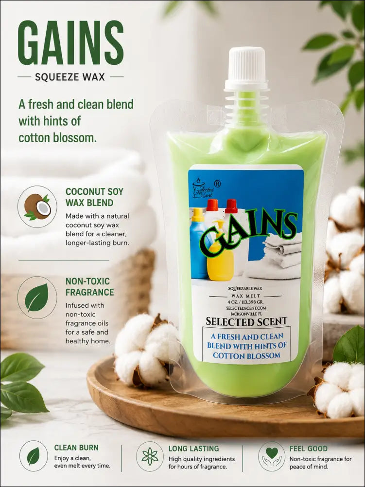 Gains squeezable wax melt long lasting fragrance a clean scent