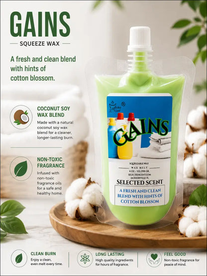Gains squeezable wax melt long lasting fragrance a clean scent