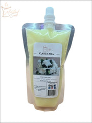 Selected Scent gardenia squeezable wax melt in refill pouch with floral scent and white gardenia flowers image