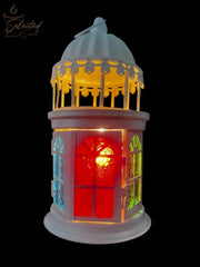Selected Scent Electric Decorative Warmer with colorful stained glass panels and white ornate design