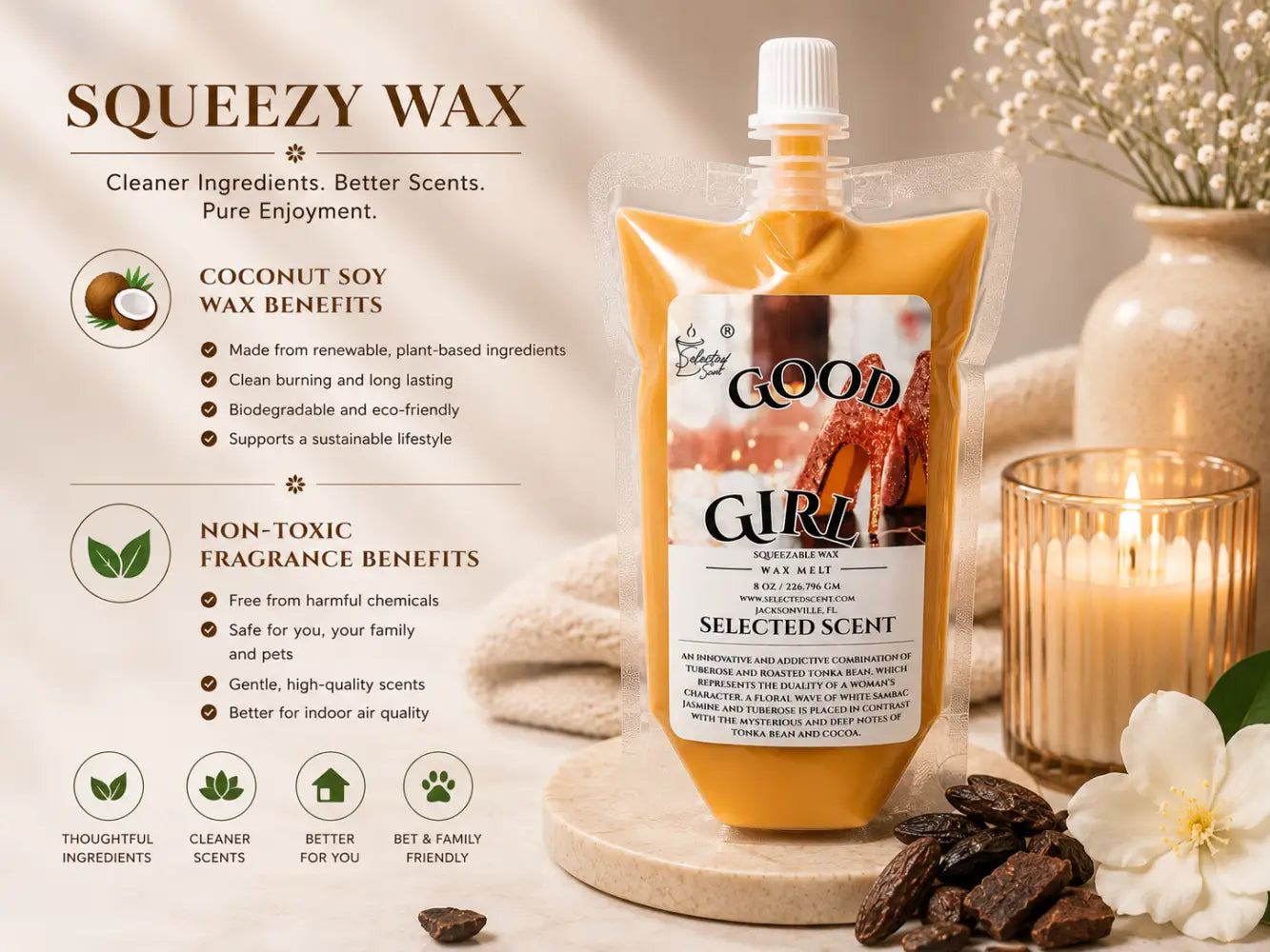 Good girl squeezable wax melt all natural melts