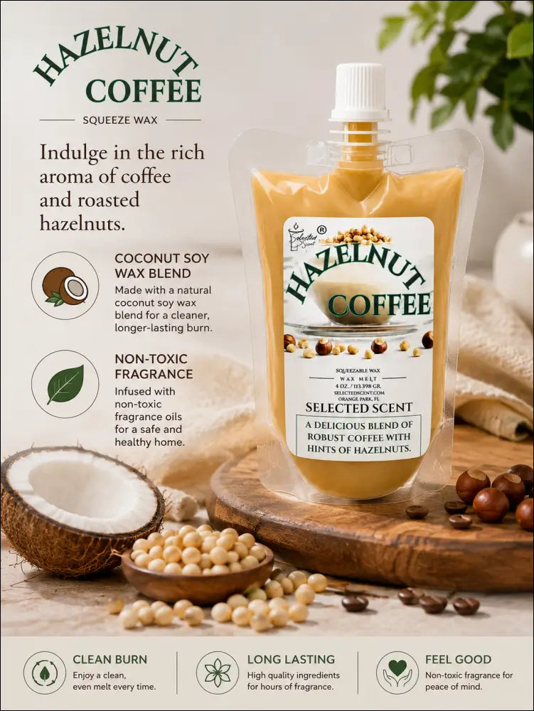 Hazelnut coffee squeezable wax melt long lasting fragrance very strong scent