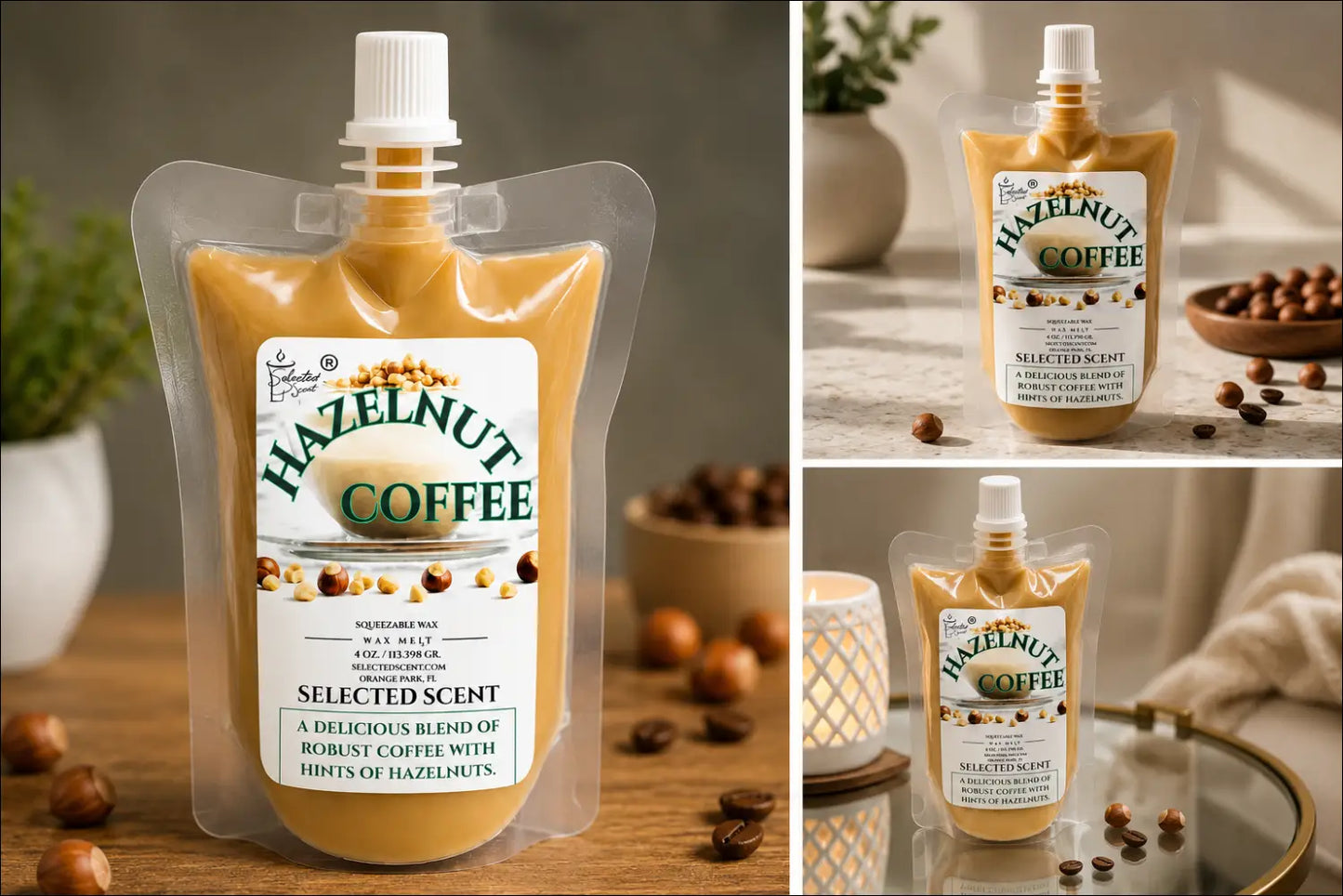 Hazelnut coffee squeezable wax melt long lasting fragrance very strong scent
