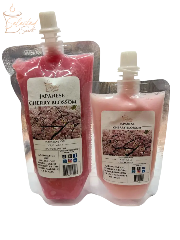 Selected Scent Japanese cherry blossom wax melt pack with pink floral scented wax in resealable pouches
