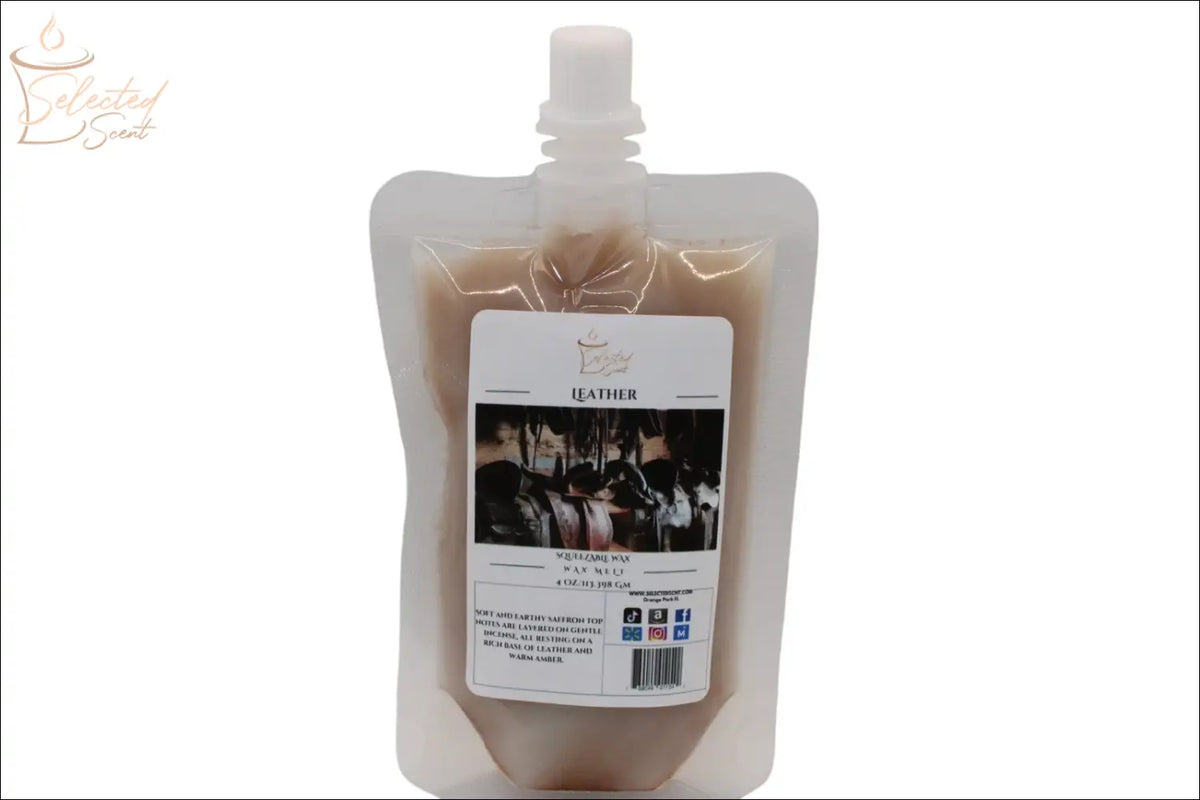 Selected Scent all natural wax melts refill pouch in leather scent for home fragrance