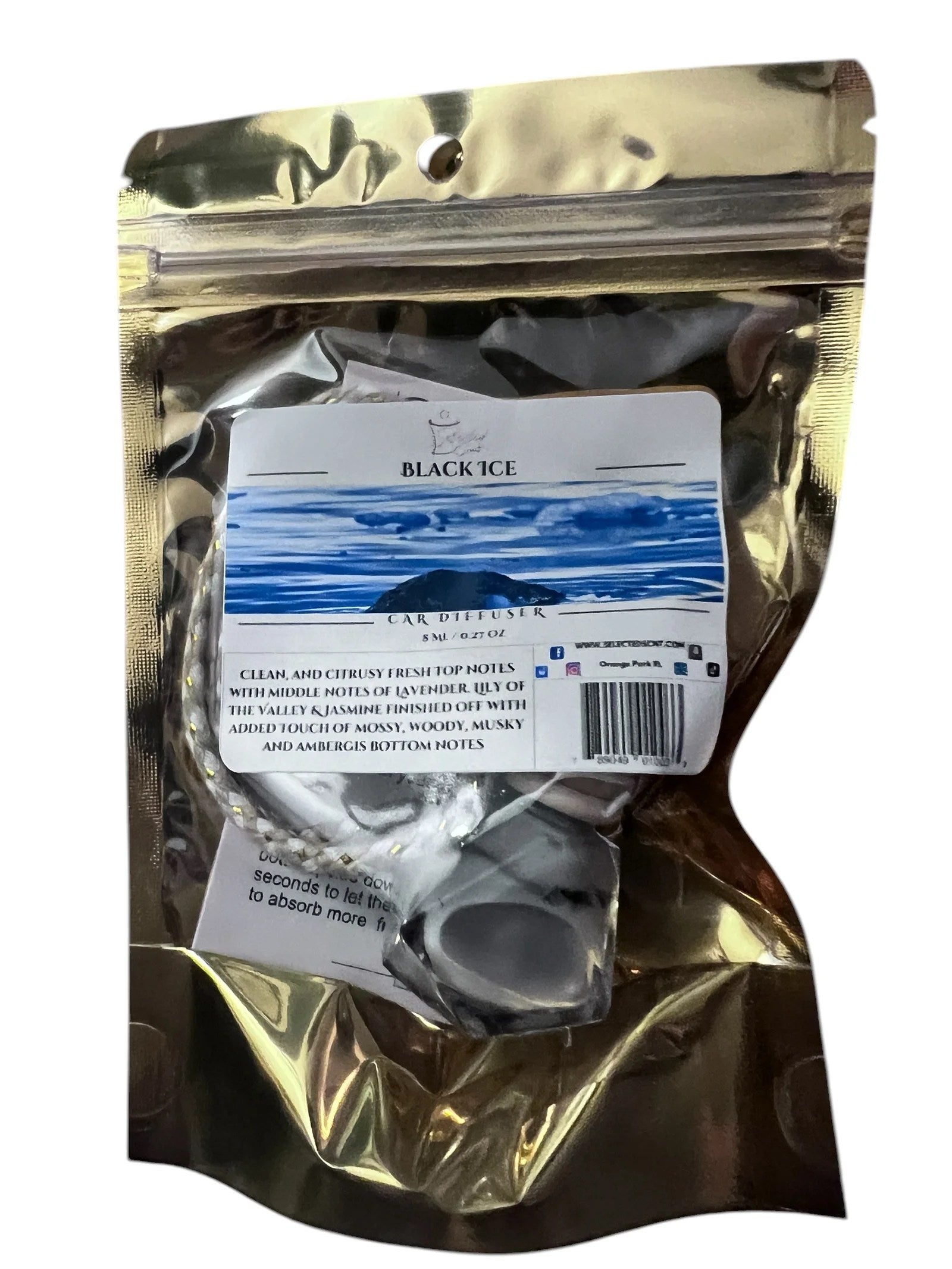 Selected Scent Black Ice long lasting car air freshener in sealed gold packaging