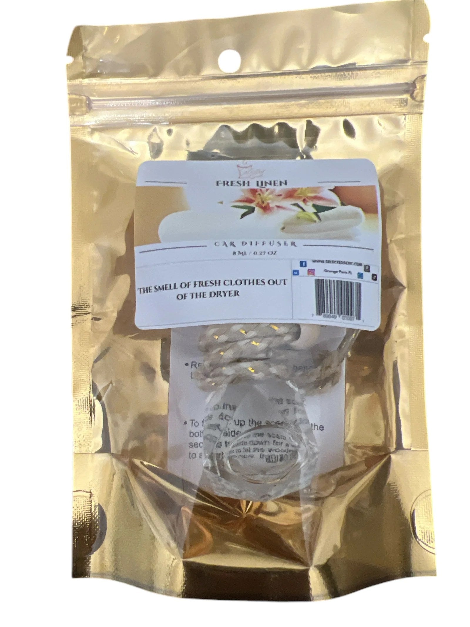 Selected Scent long lasting car air freshener in fresh linen scent with dryer clothes fragrance