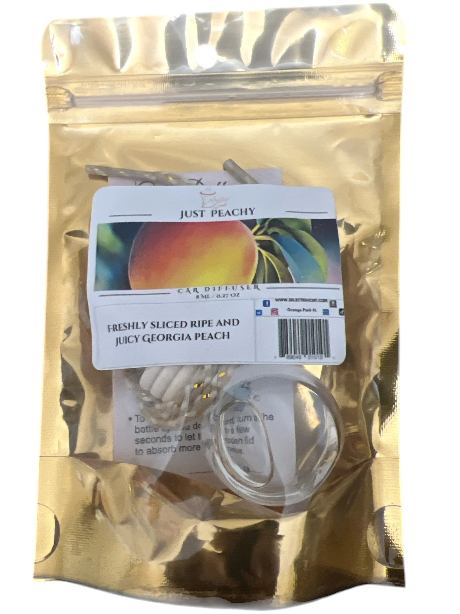 Selected Scent Just Peachy car diffuser with long lasting car air freshener featuring fresh sliced ripe peach scent