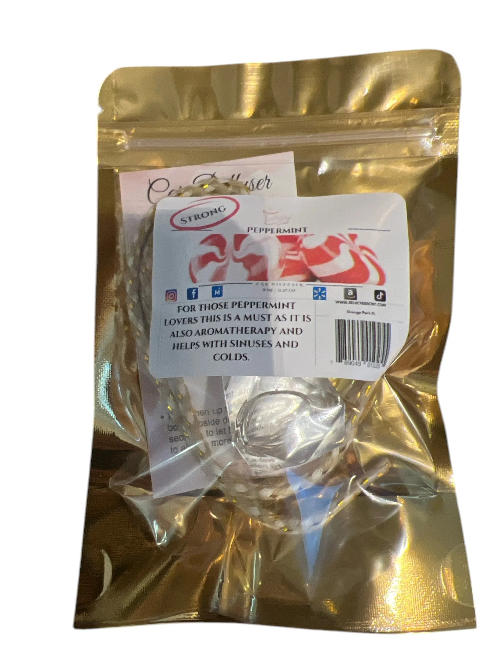 Selected Scent peppermint long lasting car air freshener in sealed gold packaging