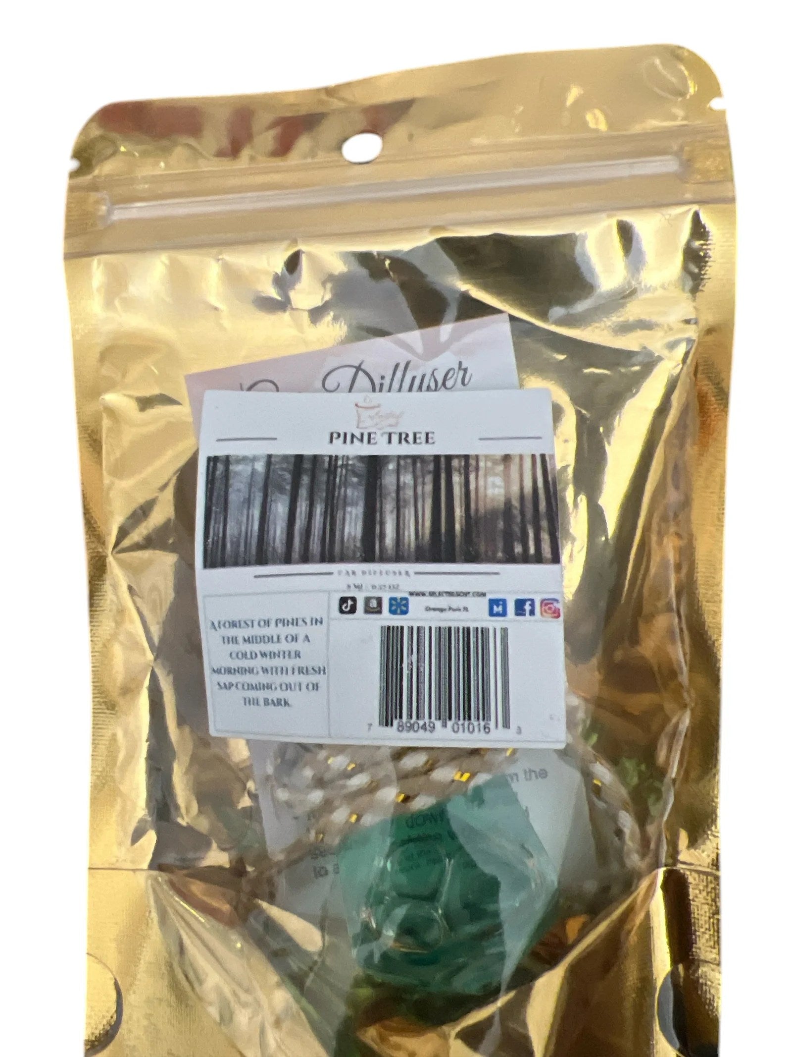 Selected Scent pine tree long lasting car air freshener in resealable gold packaging
