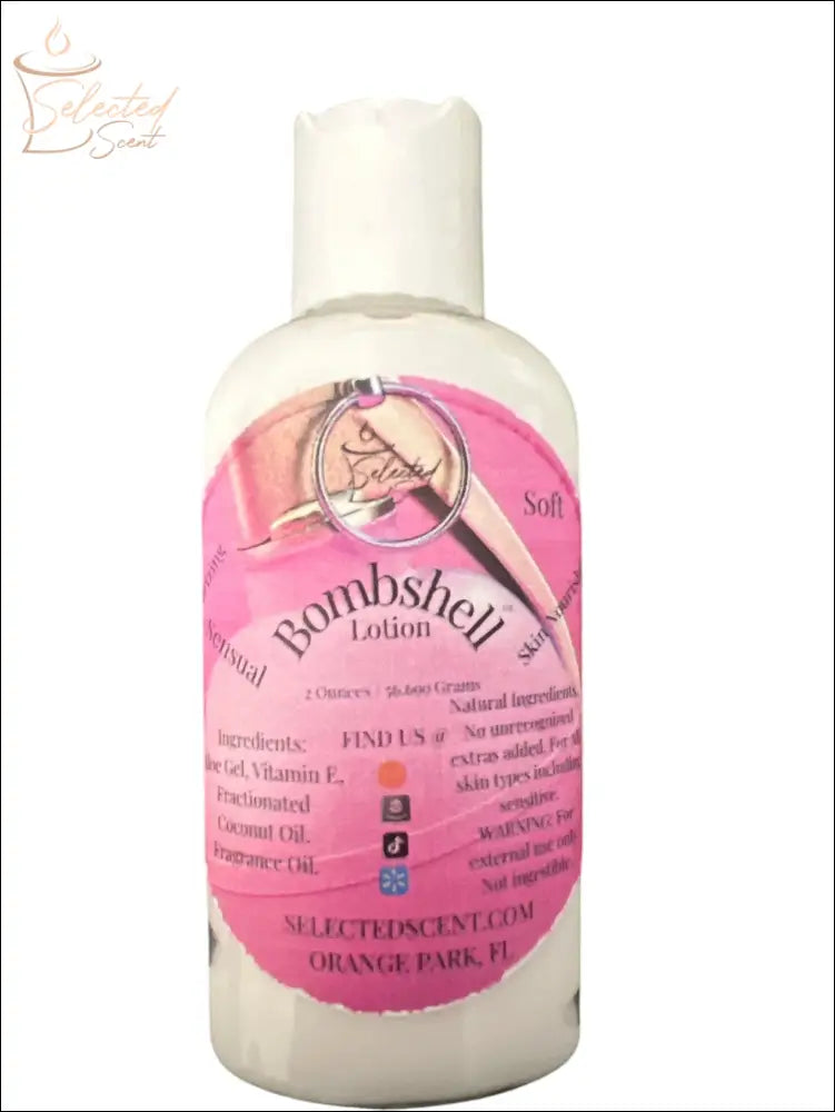 Selected Scent vitamin e moisturizing lotion Bombshell with natural ingredients in a white bottle