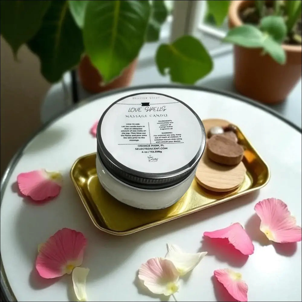 Love spell massage candle 4oz. With mango butter and vitamin e