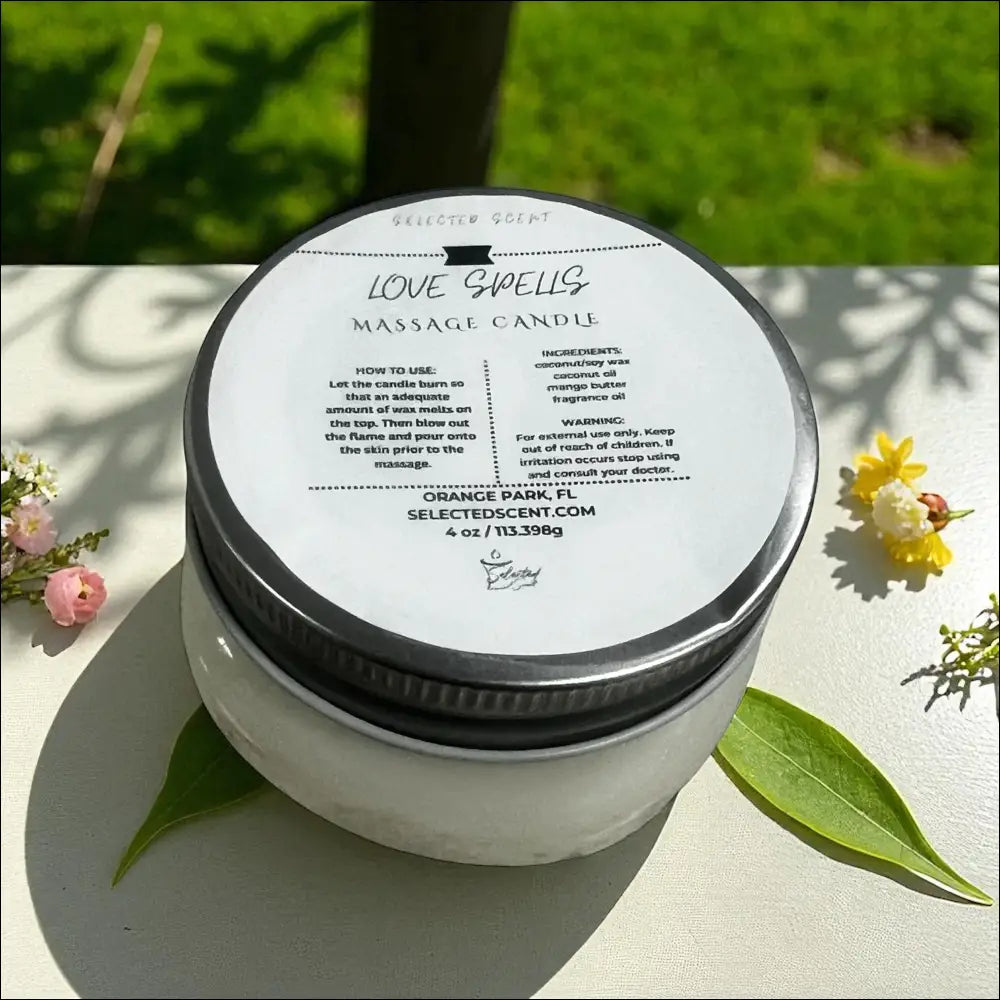 Love spell massage candle 4oz. With mango butter and vitamin e