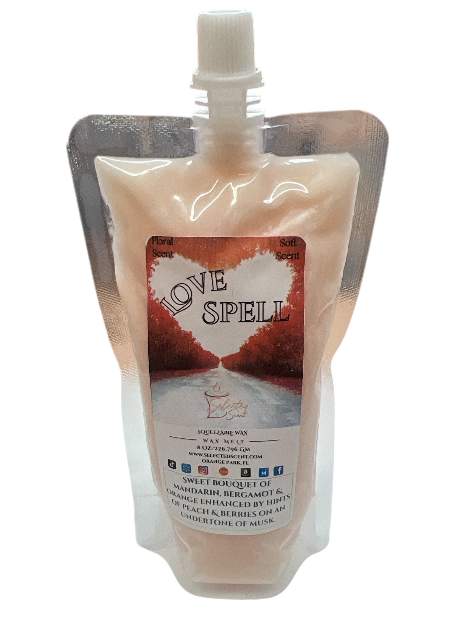 Selected Scent Love Spell romantic home scent wax melt pouch with Mandarin and Bergamot fragrance