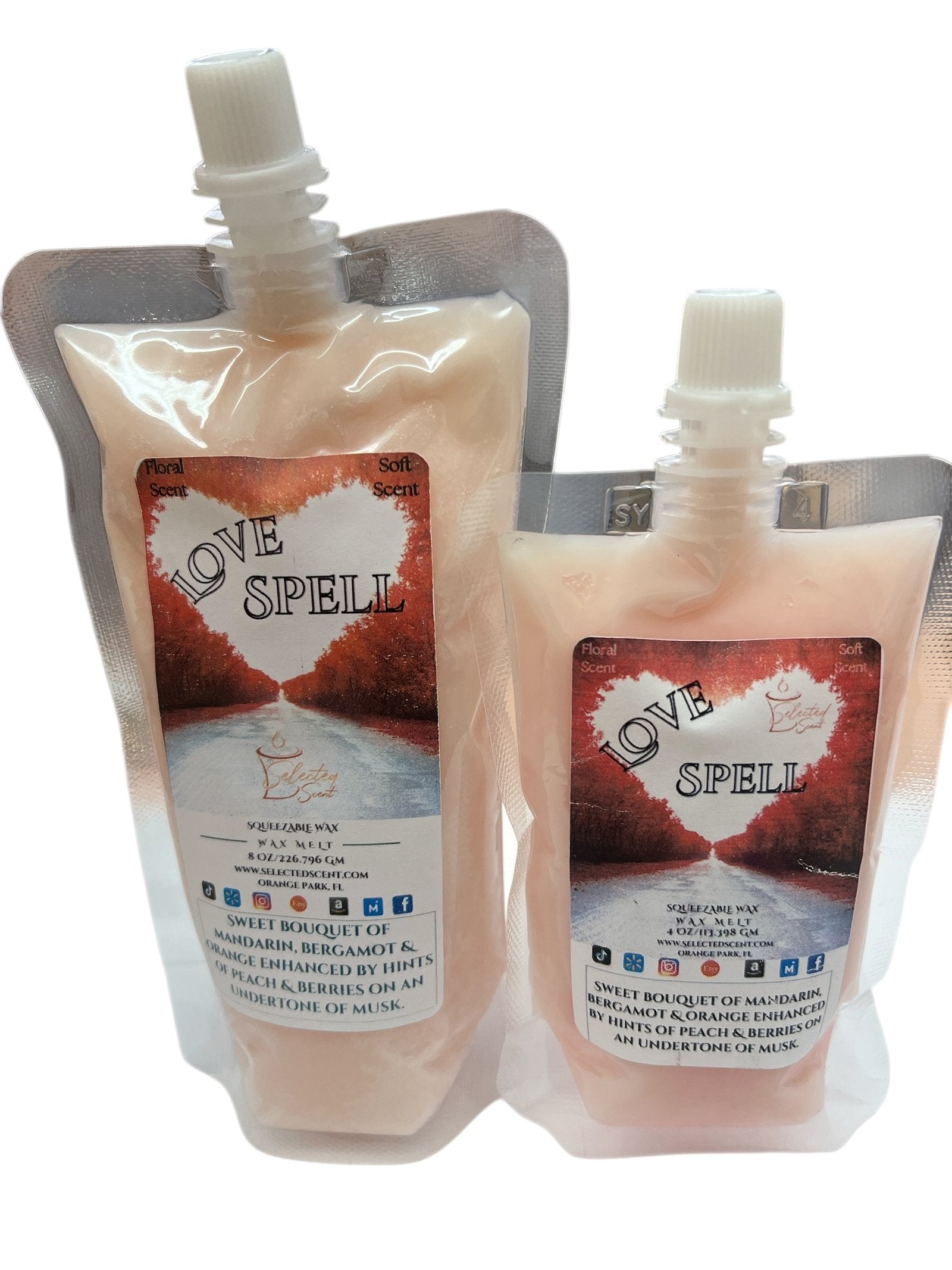 Selected Scent romantic home scent wax melt in soft scent pouch with Love Spell fragrance