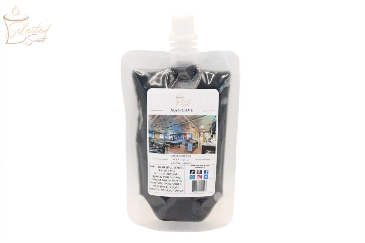 Selected Scent unique squeezable wax tarts in a black refill pouch for home fragrance