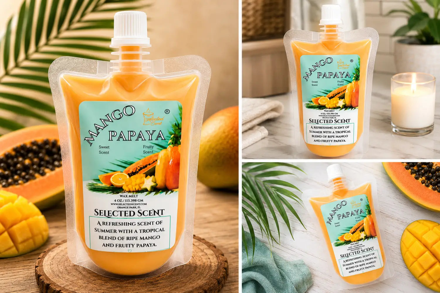 Mango papaya squeezable wax melt all natural melts