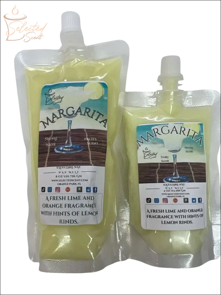 Selected Scent Margarita squeezable wax melt pouch with fresh lime and orange fragrance and lemon rinds