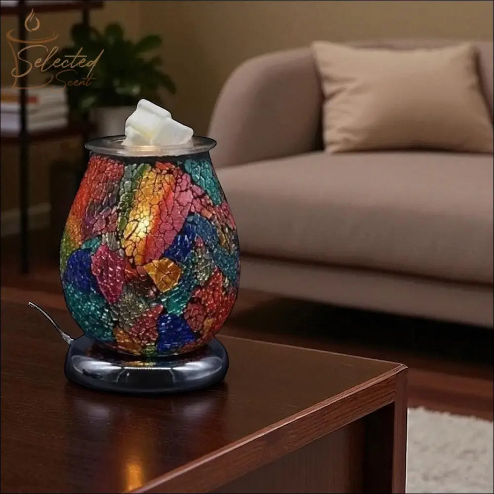 Multi Color Crackle Glass Dark Wax And Oil Warmer Electric Decorative Warmer