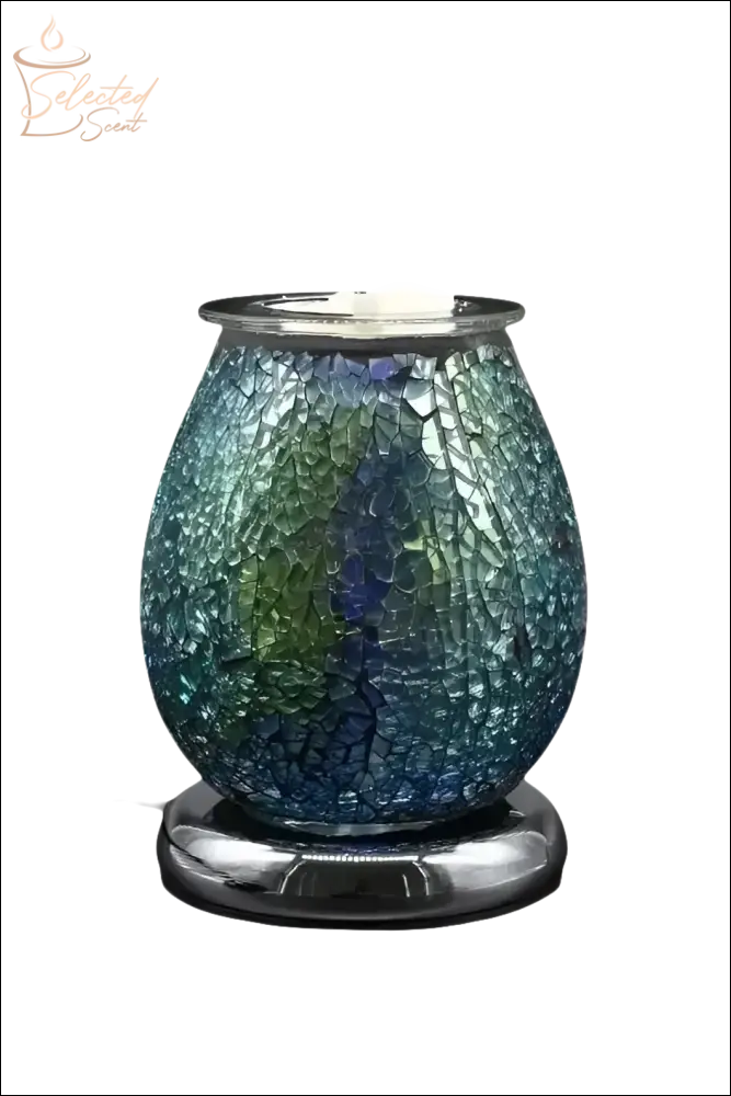 Selected Scent Electric Decorative Warmer with blue green mosaic glass and silver base