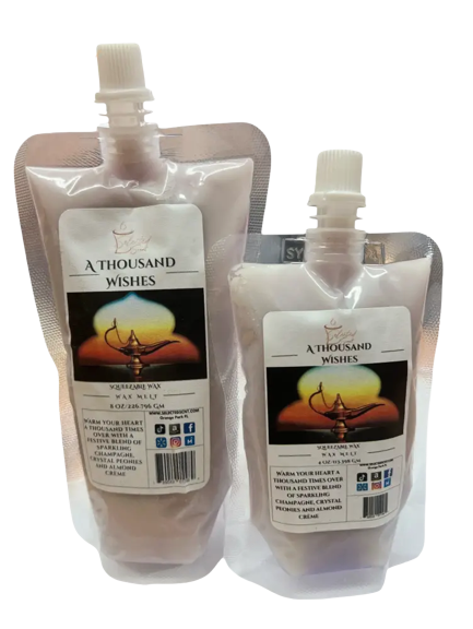 Selected Scent A Thousand Wishes wax melt refill pouches with resealable caps in two sizes