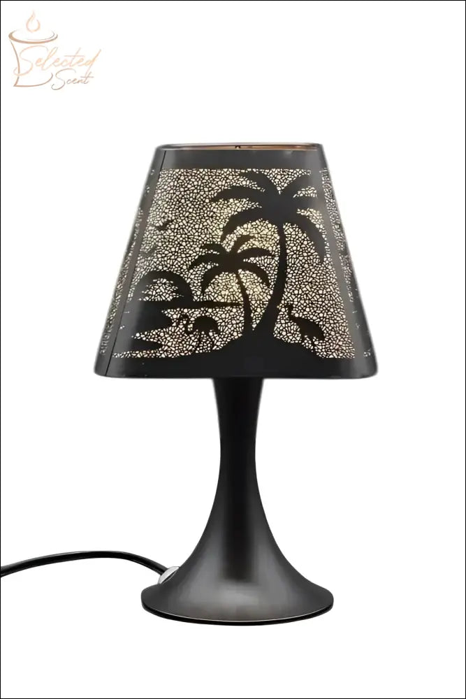 Selected Scent Electric Decorative Warmer with palm tree and bird silhouette design on black metal shade