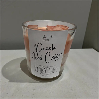 Peach iced coffee 8 ounce luxury candle long lasting scented