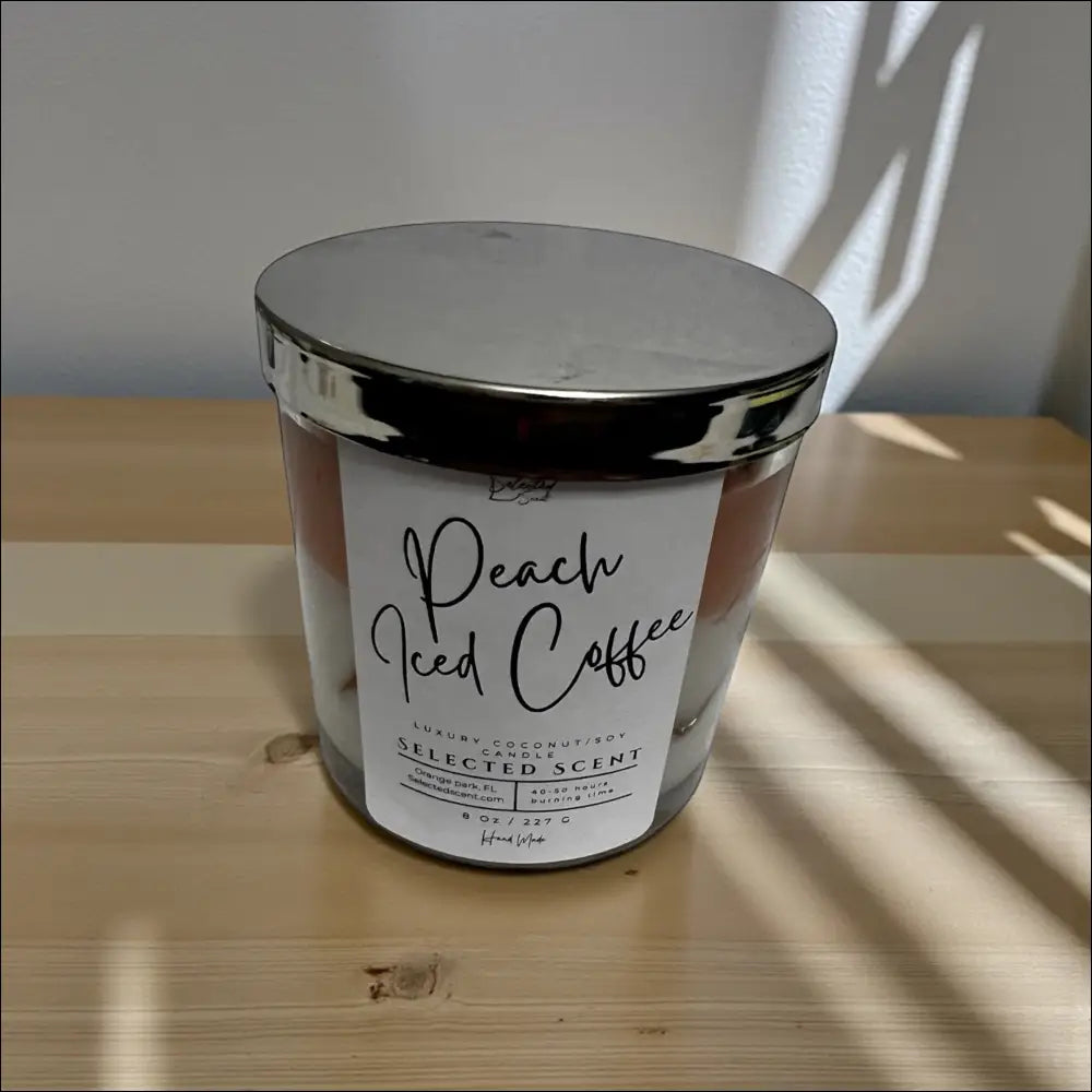 Peach iced coffee 8 ounce luxury candle long lasting scented
