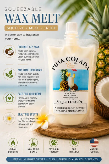 Pina colada squeezable wax melts selected scent