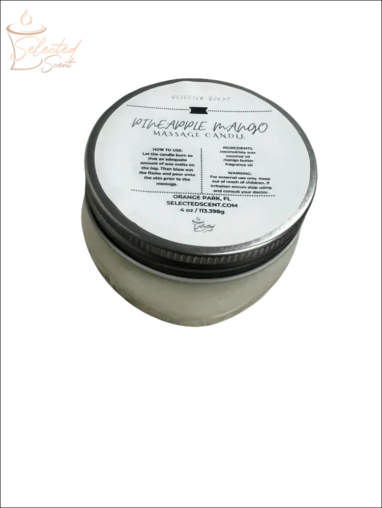 Selected Scent votive candle with mango butter in a small glass jar with metal lid