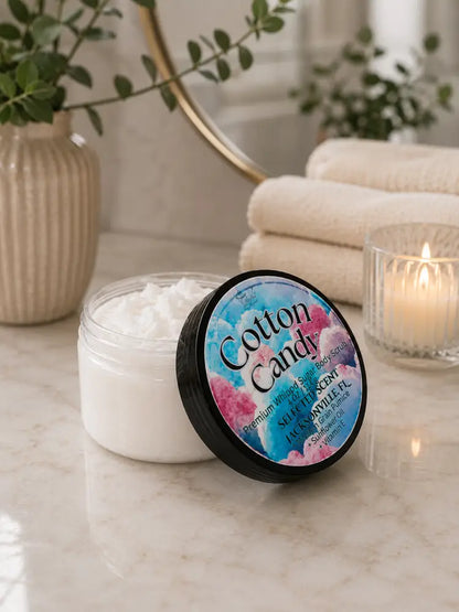 Premium cotton candy whipped sugar body scrub – sweet exfoliation for soft glowing skin