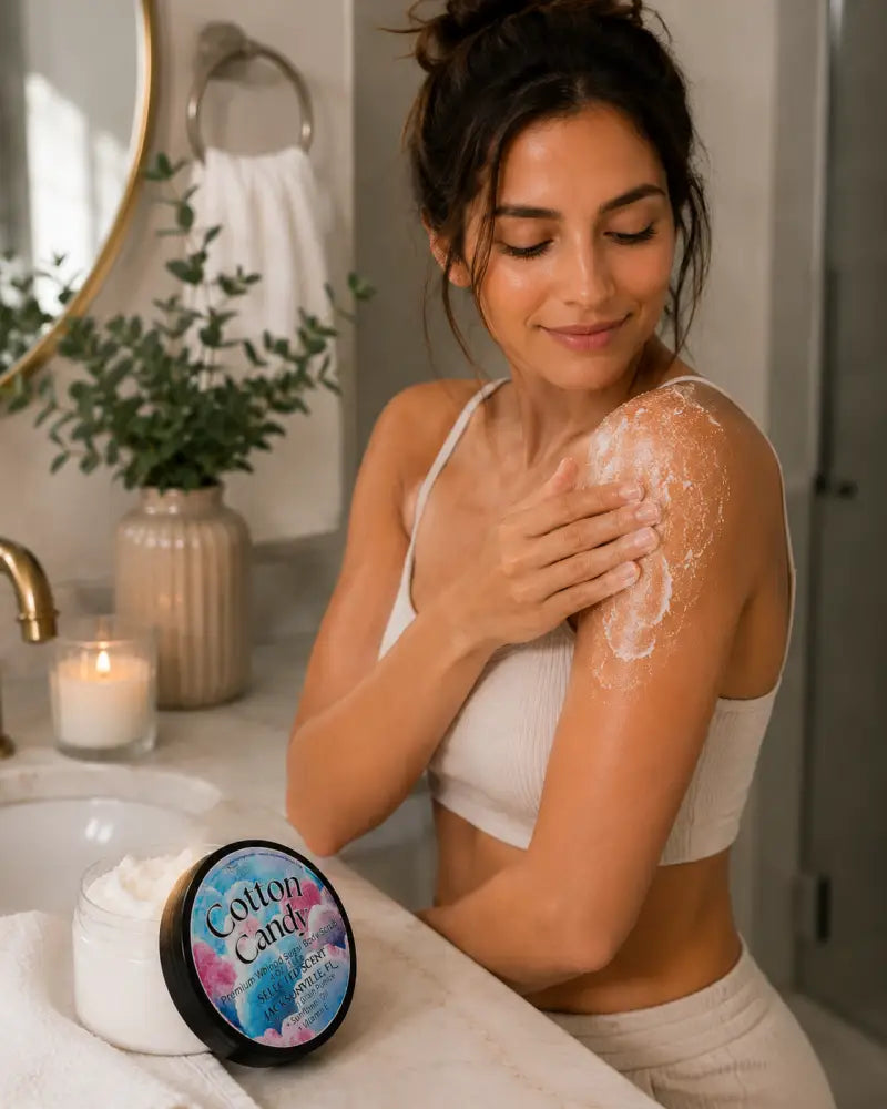 Premium cotton candy whipped sugar body scrub – sweet exfoliation for soft glowing skin