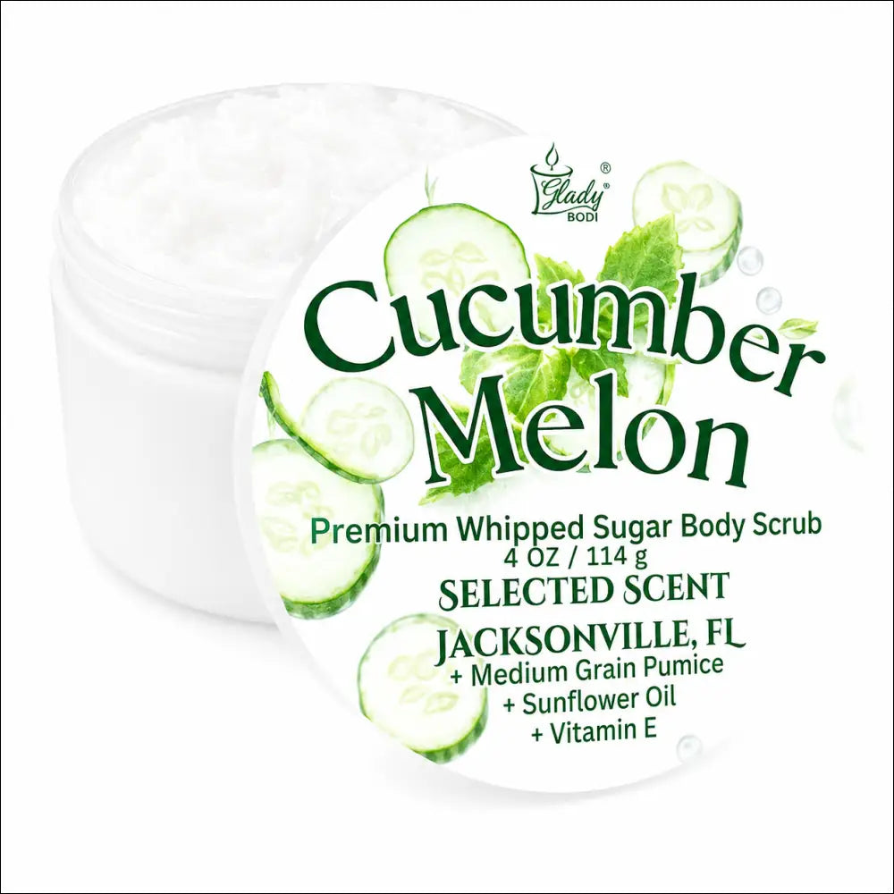 Premium cucumber melon whipped sugar body scrub