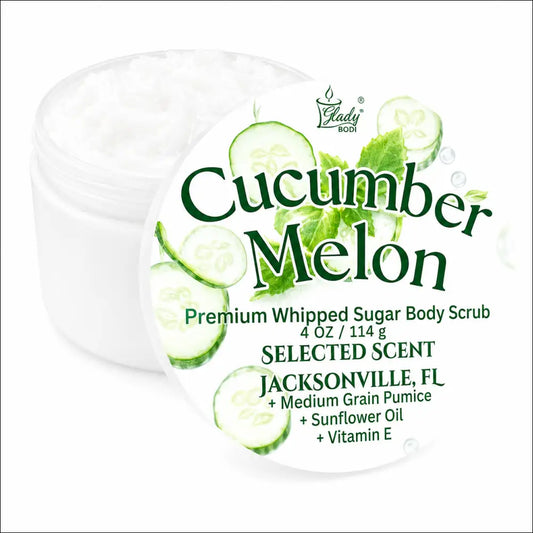Premium cucumber melon whipped sugar body scrub