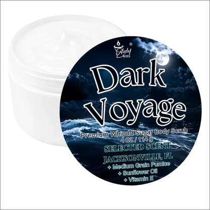 Premium dark voyage whipped sugar body scrub