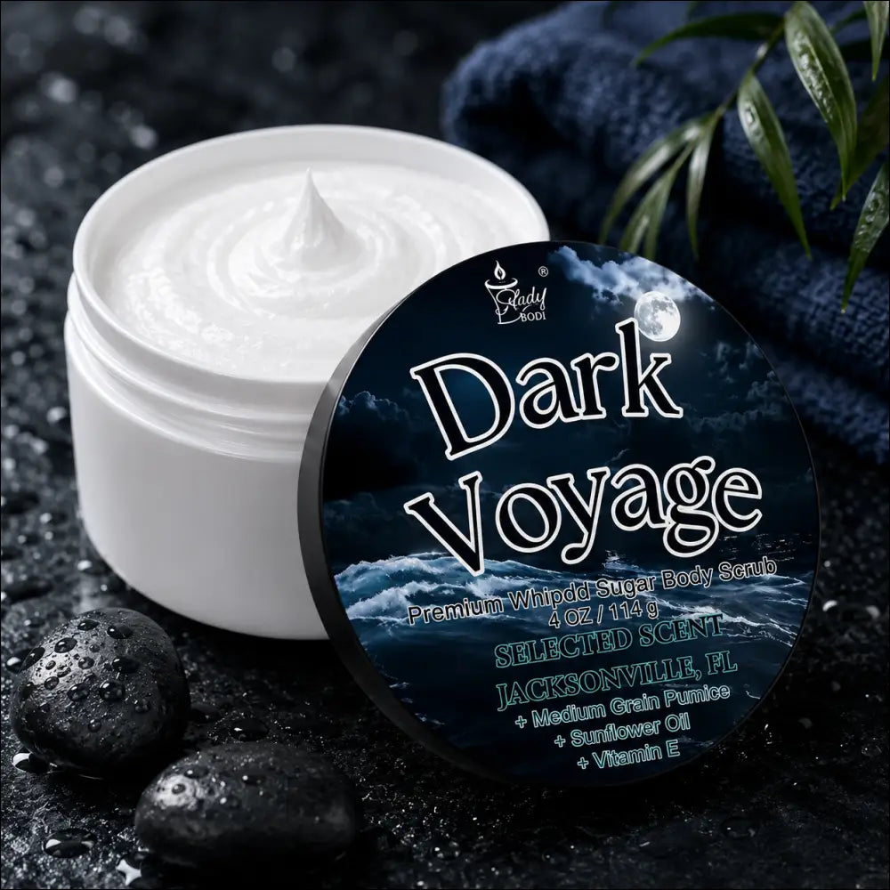 Premium dark voyage whipped sugar body scrub