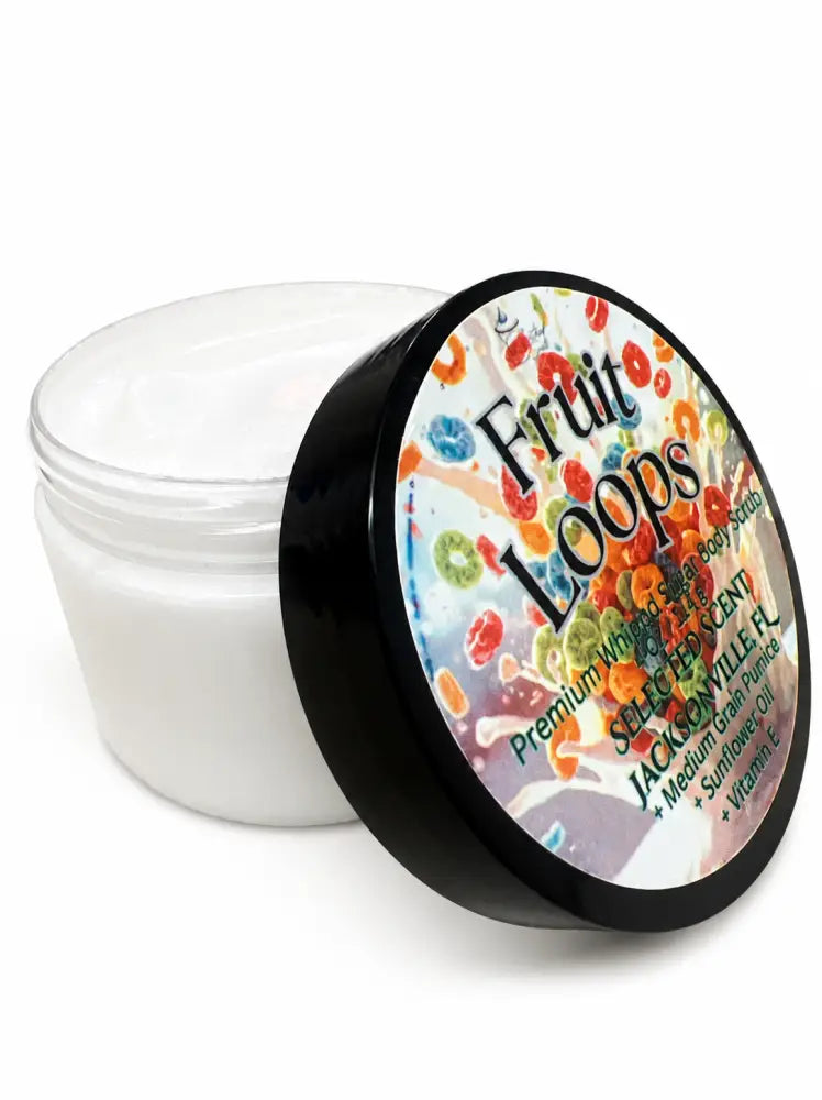 Premium fruit loops whipped sugar body scrub – sweet fruity exfoliation for silky smooth skin