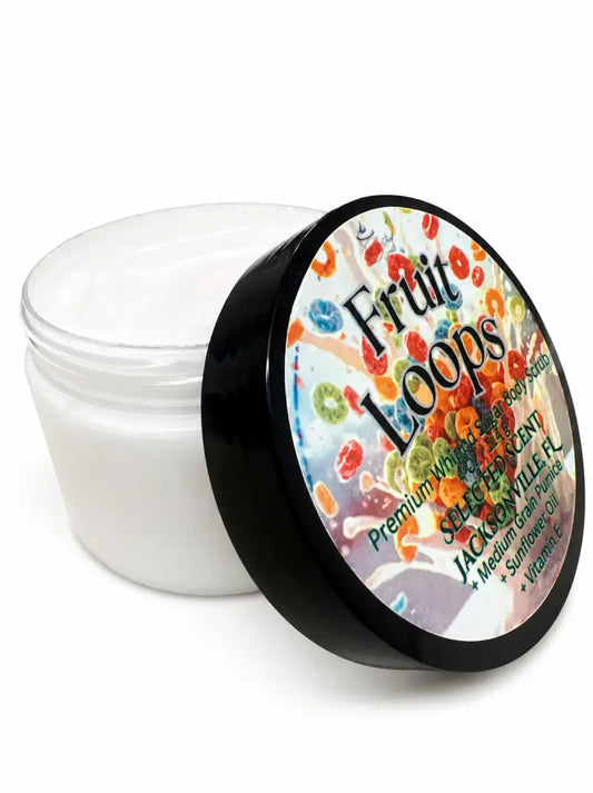 Premium fruit loops whipped sugar body scrub – sweet fruity exfoliation for silky smooth skin