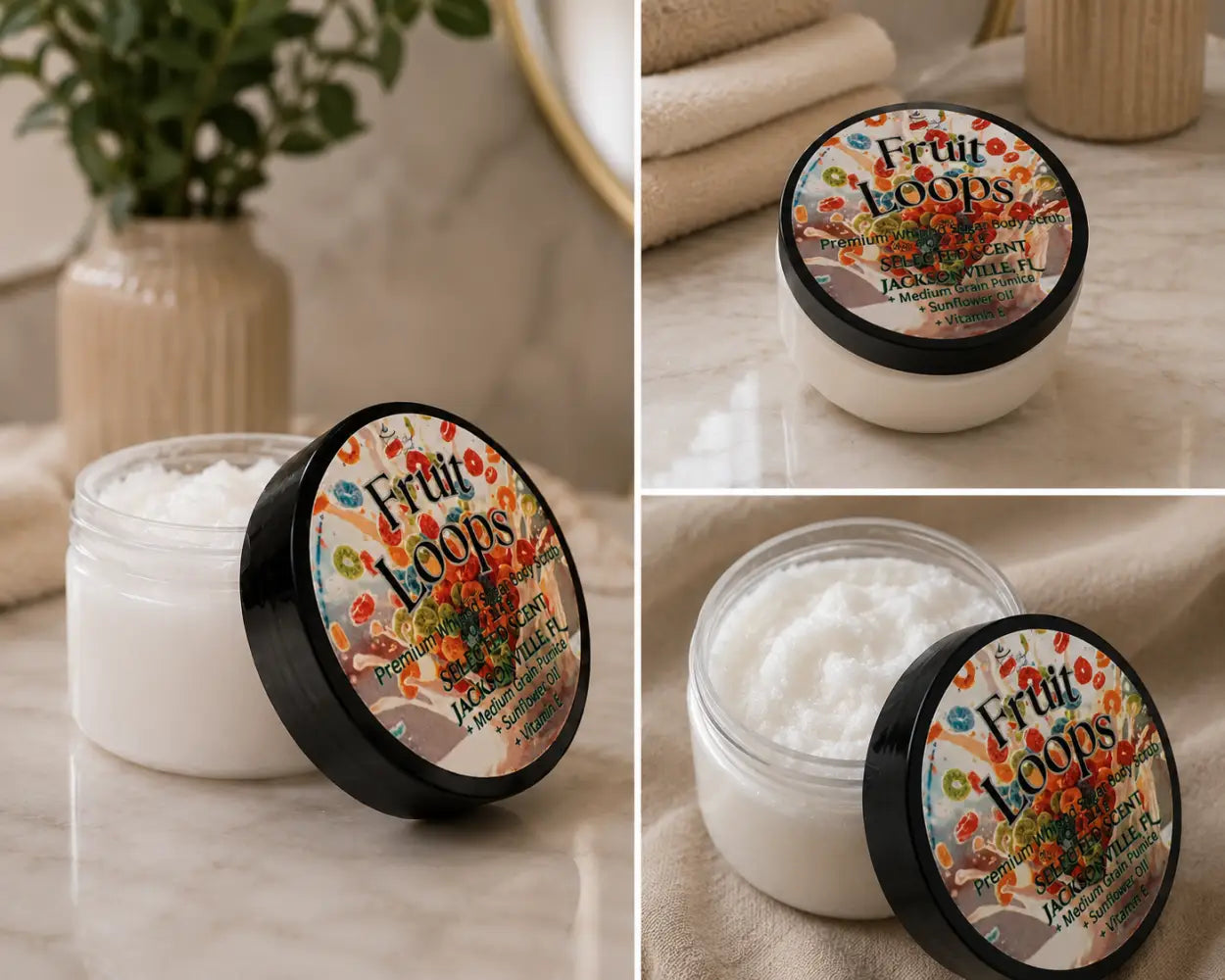 Premium fruit loops whipped sugar body scrub – sweet fruity exfoliation for silky smooth skin