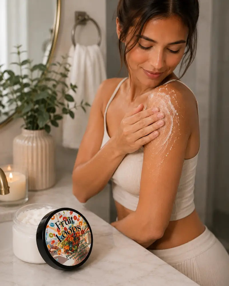 Premium fruit loops whipped sugar body scrub – sweet fruity exfoliation for silky smooth skin