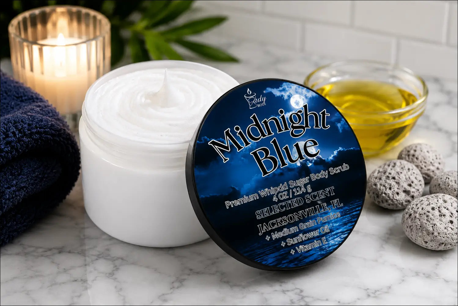 Premium midnight blue whipped sugar body scrub