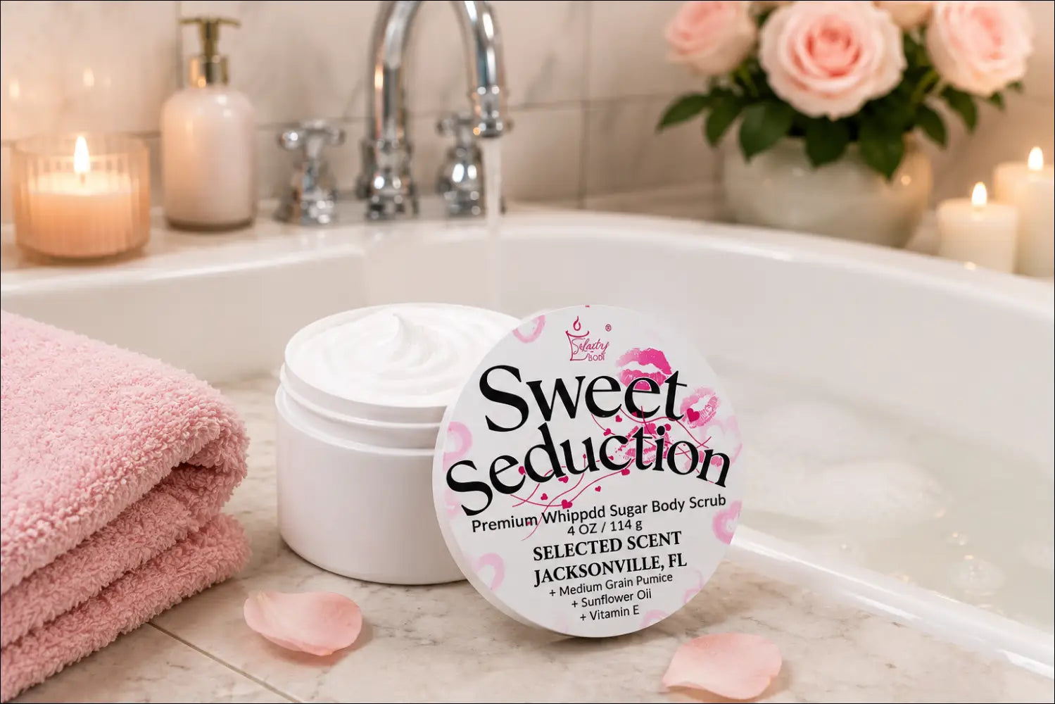 Premium sweet seduction whipped sugar body scrub