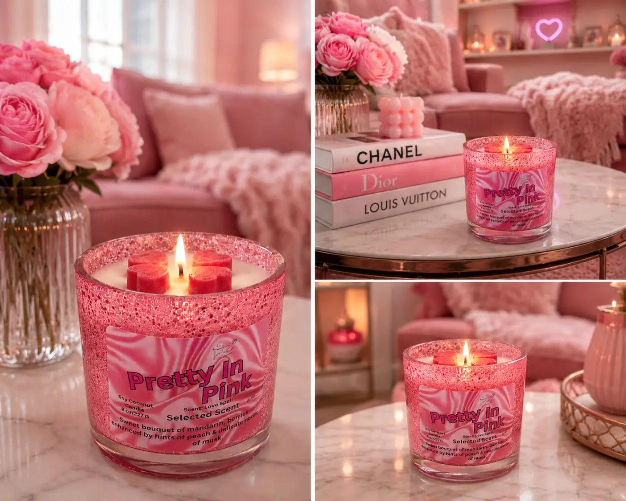 Pretty in pink 8 ounce candle – sweet fruity floral scented by selected scent