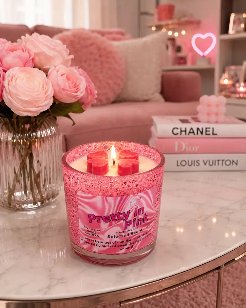 Pretty in pink 8 ounce candle – sweet fruity floral scented by selected scent